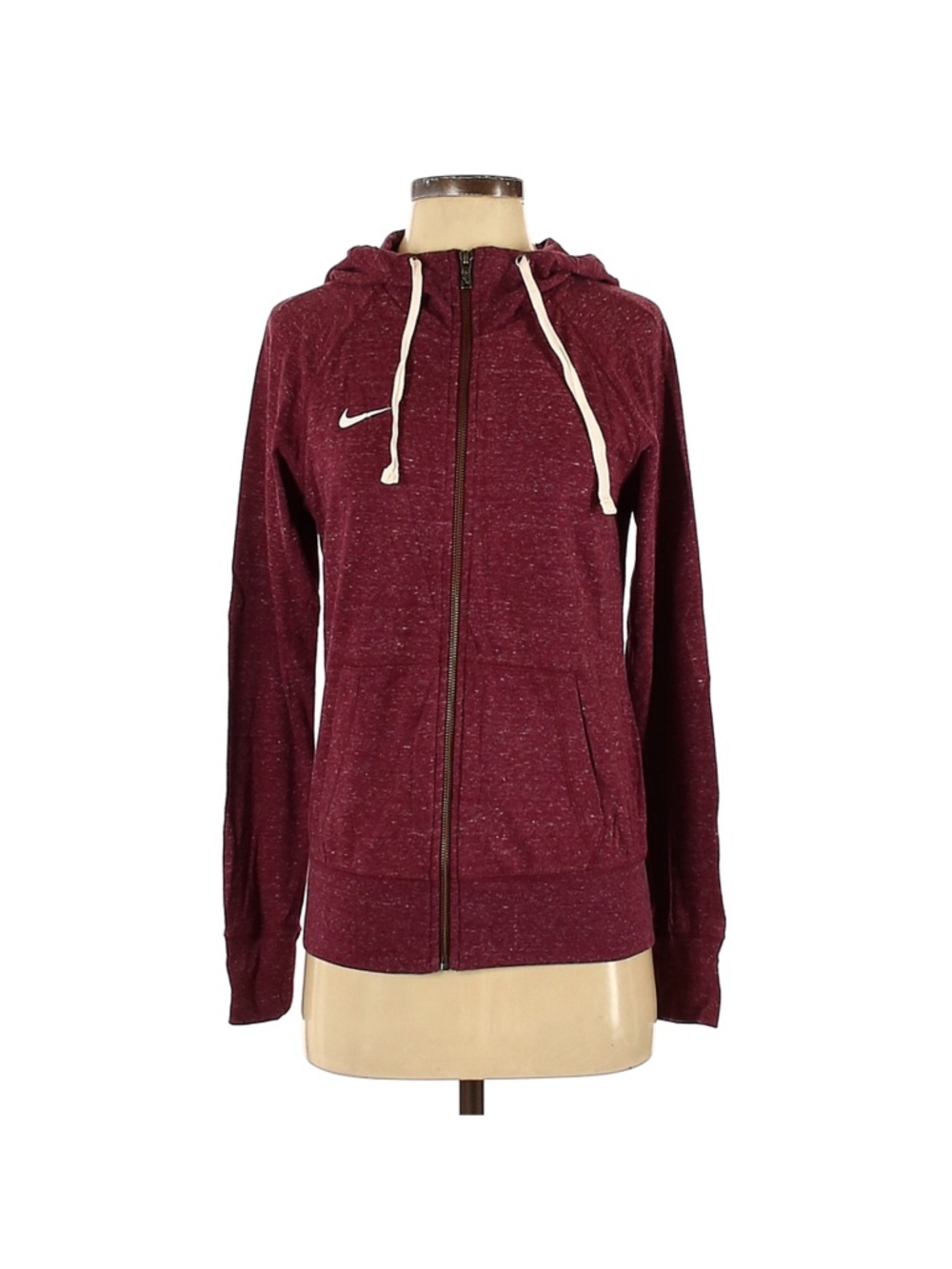 Nike Women's Heathered Burgundy Zip up Hoodie with White Swoosh